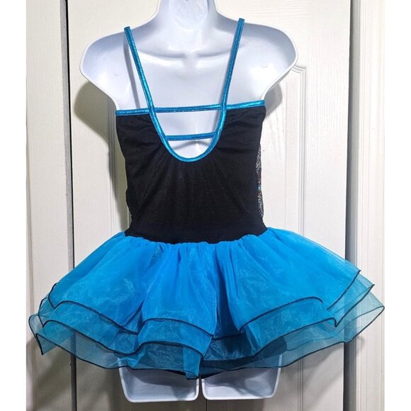 Adult Dance Costume Gallery Unitard Peacock Tutu Sparkly Blouson Jazz Tap Blue M - Picture 3 of 13